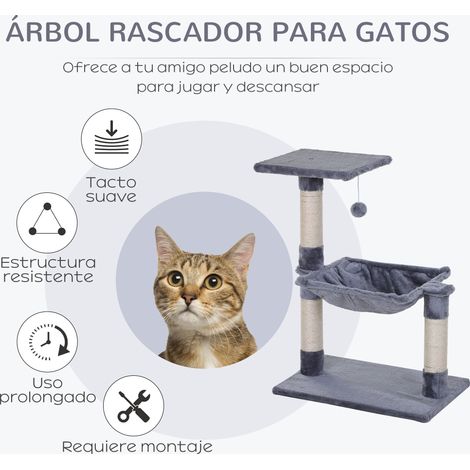 Arbre à chat à griffer. tour à chat 50 x 36 x 70 cm. centre d'activités avec hamac. plateforme et poteaux en sisal. gris (1/5)