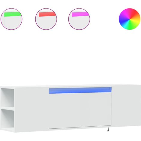 Mueble TV multimedia estantería para televisión buffet para televisión comedor salón dormitorio montado en la pared con luces LED 135 x 31 x 39,5 cm blanco 020027862 (1/5)