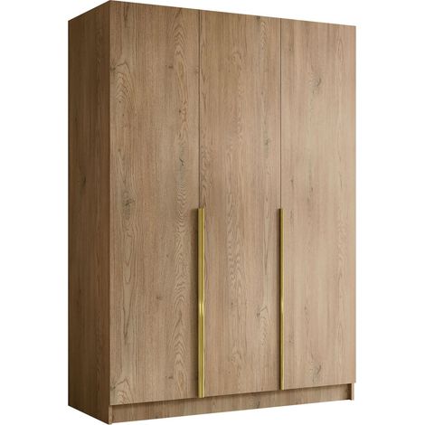 Armario Closico Decoron I, Luminoso madera + Dorado, 215x150x58cm, Puertas de armario: Con bisagras, Número de estantes: 0