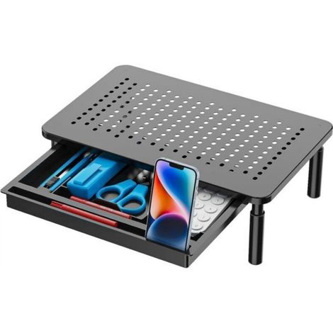 Black monitor stand 37 x 23.5 x 10-14 cm, 1 premium drawer with mobile phone card slot, tiltable computer stand (1/5)