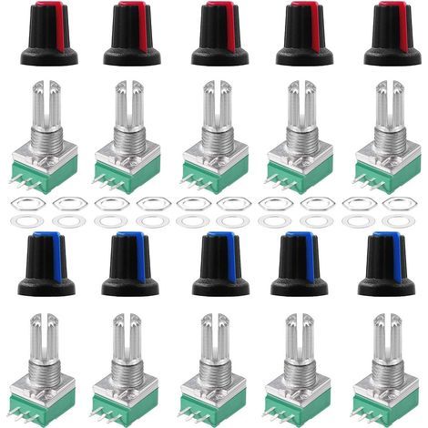 10-Piece Potentiometer Kit (B10K) Linear Rotary Potentiometer, Rotary Potentiometer, Linear Potentiometer 3-Terminal (RK097N) (1/5)