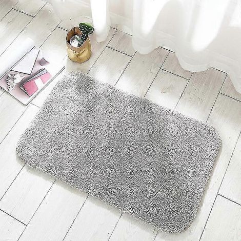 Tapis de sol moelleux et absorbant antidérapant 60 x 110 cm gris clair (1/2)
