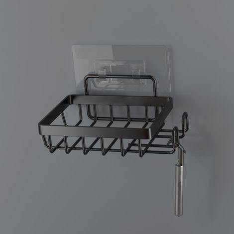 Selbstklebende Seifenschale für Badezimmer-/Küchenwaschbecken, Luffaschwammhalter mit zwei Haken (1/5)