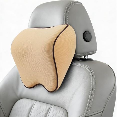 1pcs Coussin Appuie Tete Voiture, Appui Tete Voiture, Oreillers de Cou avec Mousse à Mémoire de Manchons Amovibles Respirables, Beige (1/5)