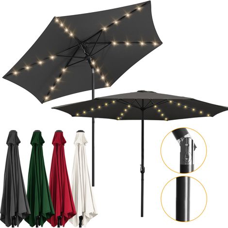 EINFEBEN Ø2.7m Parasol Parapluie UV40+ Parasol Solaire Jardin LED avec manivelle,Gris (1/5)