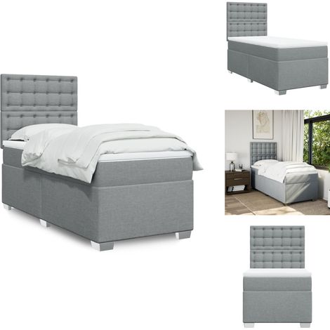 Sommier à lattes de lit avec matelas Gris clair 100x200cm Tissu - Lit Double - Lit Plateforme - Matelas À Ressorts Ensachés - Literie - Chambre À Coucher (1/5)