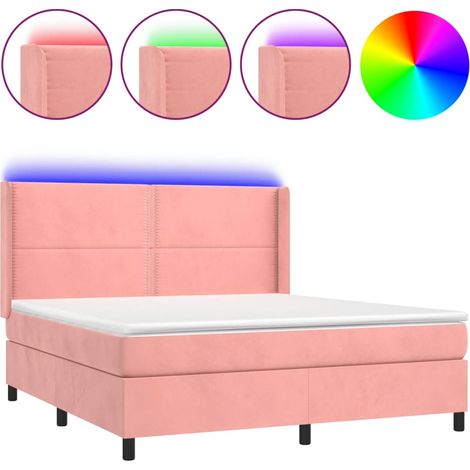 Maison Exclusive - Letto a Molle con Materasso e LED Rosa 160x200 cm in Velluto (1/5)
