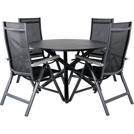Alma Gartenset Tisch Ø120cm und 4 Stühle L5pos Albany schwarz.