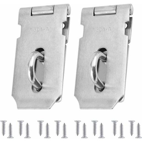 2Pcs Moraillon Résistant Et Agrafe Serrure, Acier Inoxydable Porte Verrous, Porte Fermoir avec 16Pcs Des Vis, 4 Pouces (1/5)