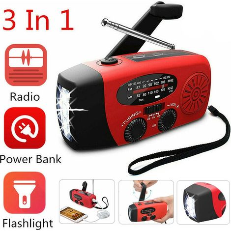Filiyano – lampe torche et batterie – Radio à manivelle 2000 MAH avec cellules solaires, lampe torche et batterie externe rouge (1/5)