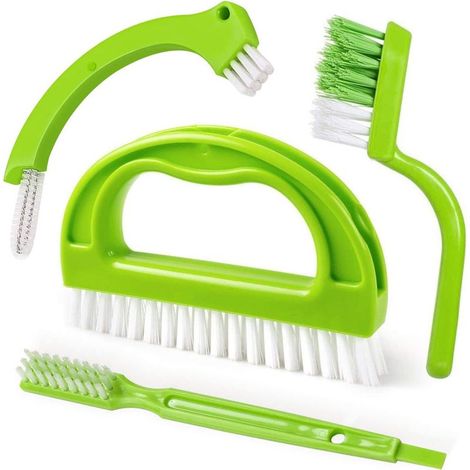 Lot de 4 brosses à joint, brosse plate et en V, poignée ergonomique, pour joints carrelage salle de bains, nettoyage sol fenêtre moisissure (1/5)
