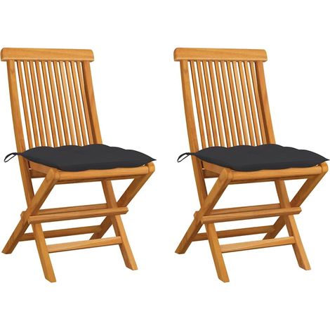 vidaXL Sillas plegables con cojines color antracita, 2 unidades, madera maciza de teca. (1/4)