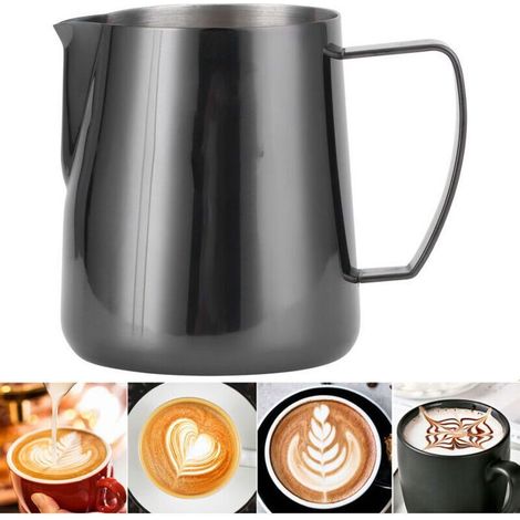 Montalatte - 400 ml - Acciaio inox 304 - Nero lucido - Beccuccio a spirale - Ergonomico (1/4)