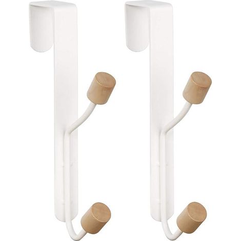 Lot de 2 crochets de porte en métal blanc robuste, patères murales en bois pour suspendre manteaux, chapeaux, peignoirs, serviettes, idéal salle de bain (1/5)