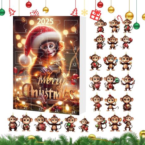 Calendrier de l'Avent Singe Décoration Acrylique, Compteur de Jours 24 Pièces Ornements Singe, Décoration Pour La Maison Bureau École