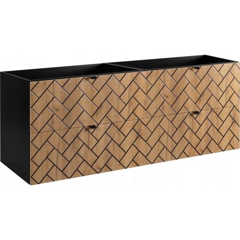 Meuble de Salle de Bain Suspendu - 160 cm - Chêne Doré - Design Moderne - 4 Tiroirs Soft Close (1/5)