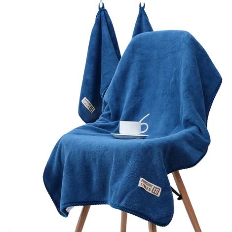 Serviette De Bain - Coton épais Double Face - Absorption Rapide Pour Plage Et Piscine - Bleu 140x70cm (1/5)