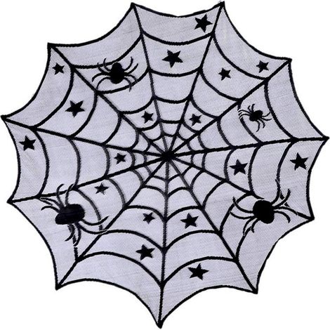 Nappe Dentelle Halloween 102CM, Halloween Décoration Nappe, Noire Dentelle Toile Araignée Nappe, Ronde Dentelle Nappe Couverture pour Table Porte Fenêtre Halloween Décoration Fournitures (1/5)