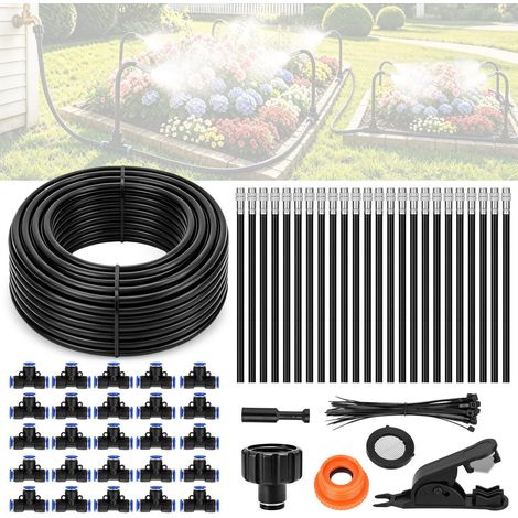 Kit d'arrosage automatique de jardin de 15 m, avec buses réglables et tuyau d'arrosage flexible à 360°, pour parterres de fleurs, serres, terrasses et pelouses (1/5)