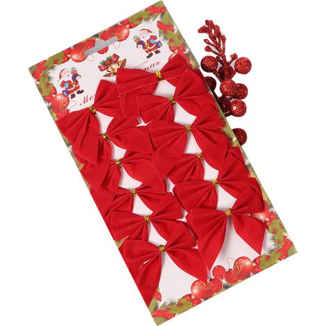 Nœud Papillon De Noël - En Velours - Décoration Arbre De Noël Et Cadeaux - Lot De 12 (1/5)