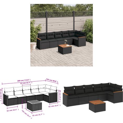 7-tlg. Garten-Sofagarnitur mit Kissen Schwarz Poly Rattan - Gartenmöbel Set - Esstisch - Lounge Möbel - Outdoor Sofa - Rattan Gartenmöbel - Home & Living (1/3)