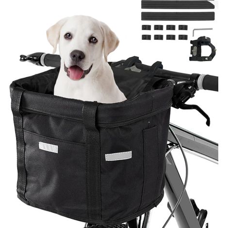 Panier vélo Pliant, Amovible Vélo Guidon Panier, Sacoche Avant de Bicyclette, Panier de Vélopour VTT, Pique-Nique, Shopping, Petit Animal Domestique (Noir) (1/4)