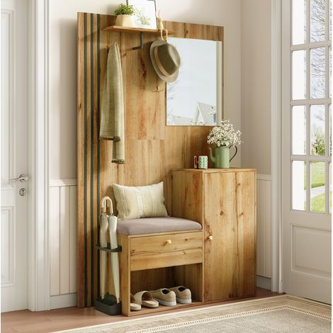 Mueble recibidor con espejo y asiento MDF 115 cm OKMYHOME (1/5)