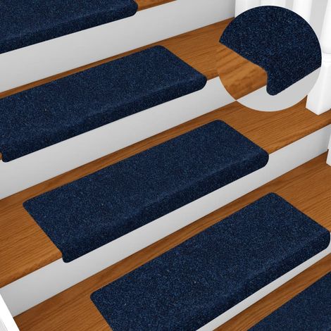 Tapis d'escalier 15 pcs,Marchettes d'escalier,Protections d'escalier Tissu aiguilleté 65x21x4 cm Bleu CFW48042 (1/5)