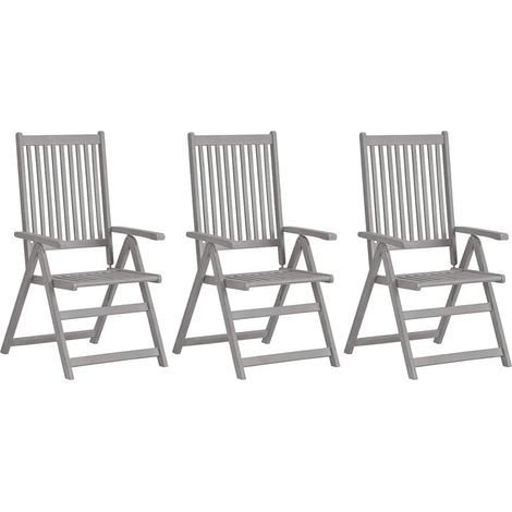 Lot de 3 chaises de jardin inclinables en bois d'acacia massif réglables 5 positions gris - PANGIVO (1/5)