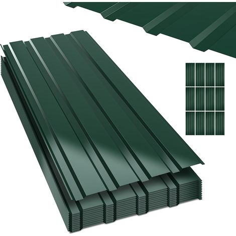 Randaco Lote de 24 chapas de tejado, chapa trapezoidal perfilada, placas de metal, superficie lisa con guantes anticorte, 115x45 cm, 0,25 mm, 12 m², Verde