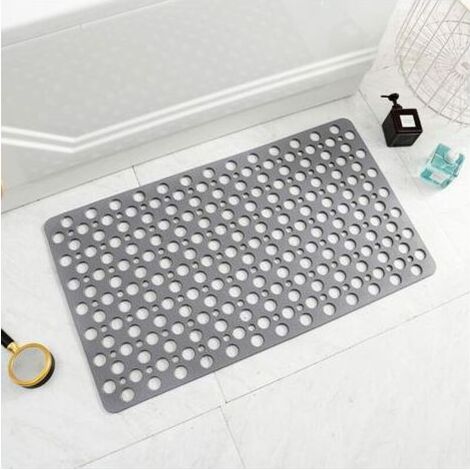 Tapis de bain antidérapant, anti-moisissure, en TPE, tapis de douche antidérapant, antibactérien avec ventouses et trou de drainage, parfait pour la sécurité de tout le monde, gris 43 x 75 cm. (1/4)