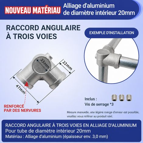 Raccord en T d’angle en alliage d’aluminium pour tube rond de 20 mm 20mm 3 33 g – Livraison gratuite
