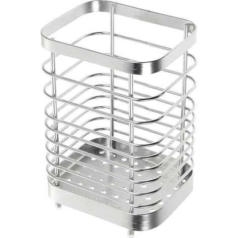 1 support pour ustensiles de cuisine, en acier inoxydable, cylindrique, 15 x 10 x 7,5 cm, argenté (1/5)