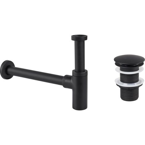 Siphon de Lavabo avec Bonde Clic Clac Laiton et Acier Inoxydable Noir Mafredi (1/4)