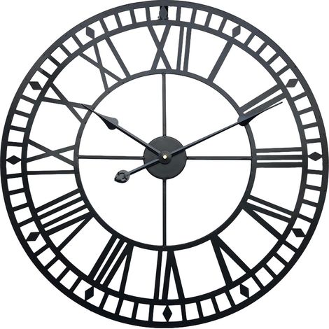 Horloge de jardin résistante aux intempéries, chiffres romains rétro, style vintage épuré en fer forgé, horloge d'extérieur, fonctionne à piles, silencieuse, 40 cm