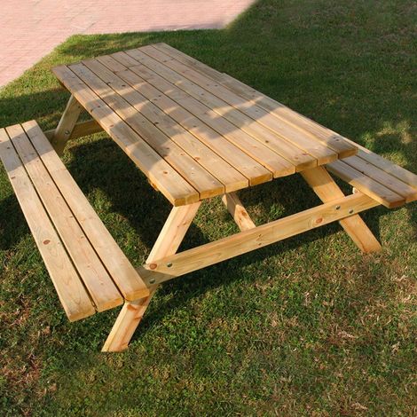 Set pic-nic eco tavolo e panche cm 180x160x71 in legno levigato da giardino esterno (1/3)