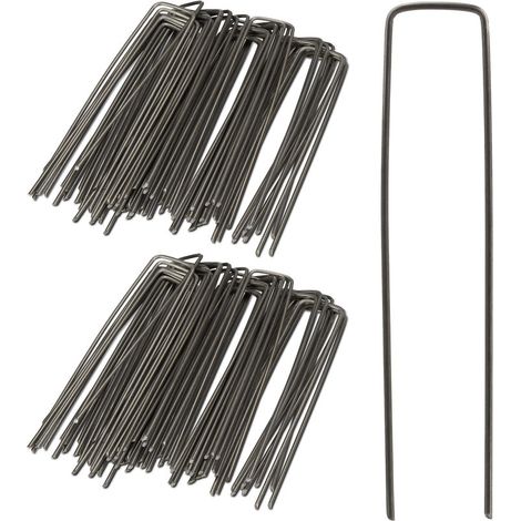 Relaxdays – Lot de 100 piquets de fixation acier 15 cm – Pointes acérées pour sols durs – Fixation bâches, câbles, filets – Argenté (1/5)