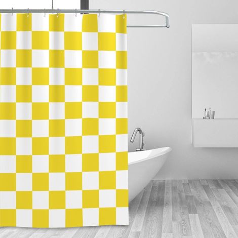 SIENTICE Duschvorhang mit Karomuster für Badezimmer, Duschvorhang im Retro-Stil, maschinenwaschbar, 180 x 180 cm, Gelb (1/5)