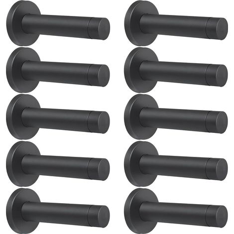 10er-Pack Türstopper, 3,5 Zoll hohe, robuste Türstopper aus Edelstahl 304, mit Gummipuffern, zur Wandmontage, schützen die Tür, schalldämmend, matt schwarz. (1/5)