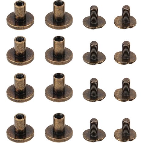 Lot de 120 vis Chicago 9,5x8 mm, tête plate courbée aspect laiton, outil de rivetage cuir, bricolage sans bavure électroplaqué (1/5)