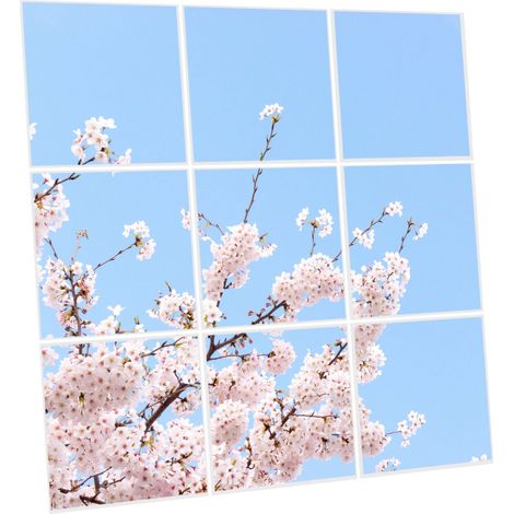 Pack de 9 Dalles LED Imprimées 60x60 cm - Motif Fleurs de Ciel - Lumière Blanc Neutre 4000K - Panneaux Lumineux Plafond Bureau Salon Cuisine - Faciles à Installer