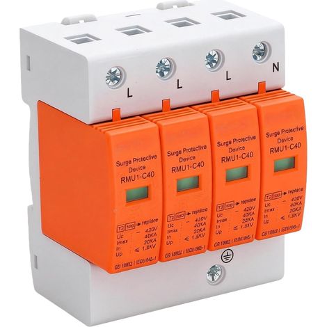 4 Pôles Dispositif De Protection Contre Les Surtensions: Dispositif De Parafoudre Basse Tension, 60ka 385v AC, Montage sur Rail Din, Maison Protection Contre Les Surtensions pour La Foudre (1/5)