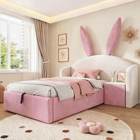 Cadre de lit beige Rose en velours 206 x 149 x 143 cm (1/5)
