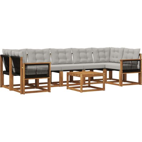 Set di divani da esterno 8 pz Naturale e Grigio Chiaro vidaXL