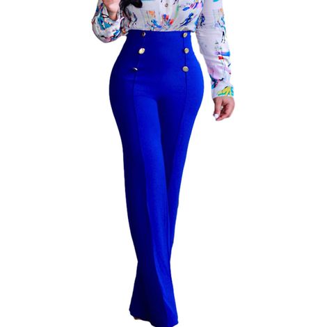 1 pantalon de travail décontracté, taille haute, coupe droite, 6 boutons, pour femme (1/5)