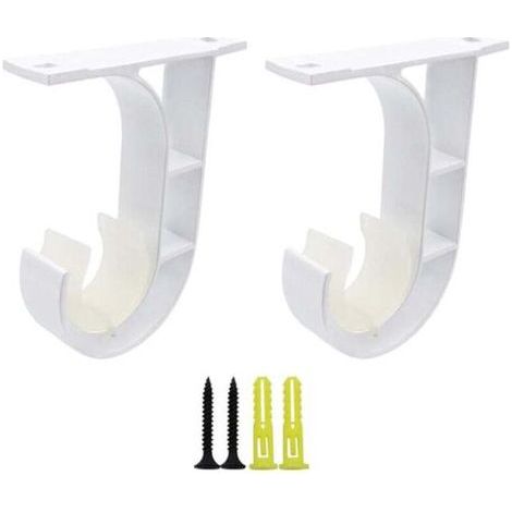 2 Pack Adjustable Curtain Brackets, 20-24mm Hooks, Heavy Duty Aluminum Curtain Rod Brackets with Screws for Curtains or Wardrobes (White) (1/4)