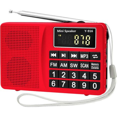 Tragbares Radio SW/FM/AM (MW)/SD/TF/USB (0–64 GB) MP3, große Tasten und Display, manuelle oder automatische Speicherung von Radiosendern.