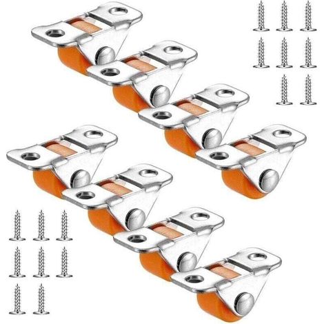 Lot de 8 petites roulettes fixes - En caoutchouc - Roulettes de transport - Avec plaque en métal - Pour meubles, appareils, équipements, caisses à outils, chariots (couleur orange) (1/4)