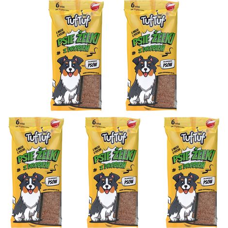 TufTuf Dog Jelly Strips, premios para perros con sabor a aves de corral, 5 x 200 g. (1/4)