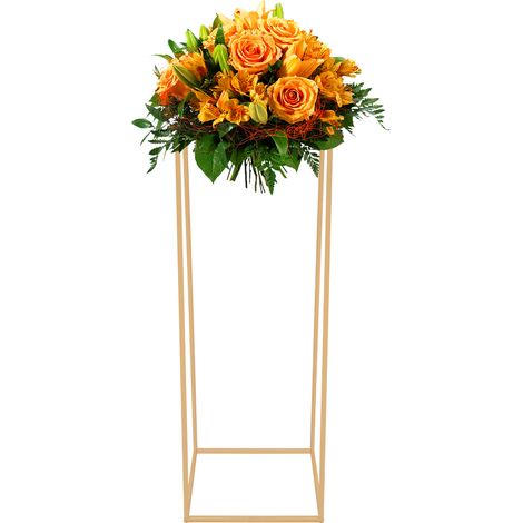 Présentoir floral en métal doré avec plateau acrylique, support au sol pour arrangements floraux, décoration pour centre de table, mariage, fête, cérémonie et événement, 28×28×80 cm (1/5)